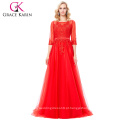 Grace Karin Floor-Length 3/4 Sleeve Long Tulle Netting Lace Red Evening Dress 8 Tamanho US 2 ~ 16 GK000122-1